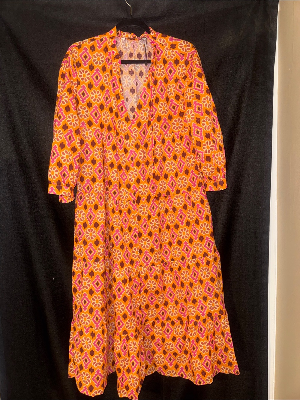 Zara Orange and Pink Geometric Print Casual Dress